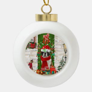 Saint Bernard Dog Weihnachten Keramik Kugel-Ornament