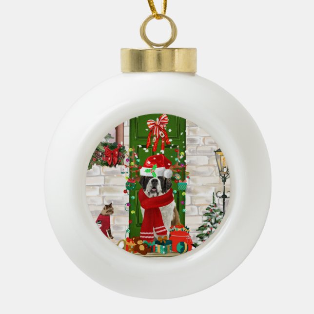Saint Bernard Dog Weihnachten Keramik Kugel-Ornament (Vorderseite)