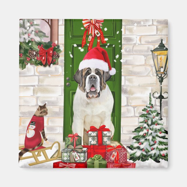 Saint Bernard Dog Weihnachten Magnet (Vorne)