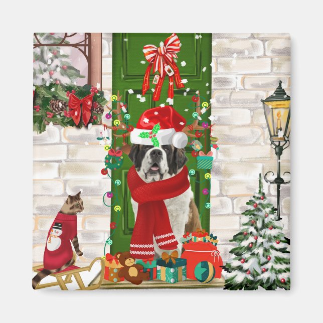 Saint Bernard Dog Weihnachten Magnet (Vorne)