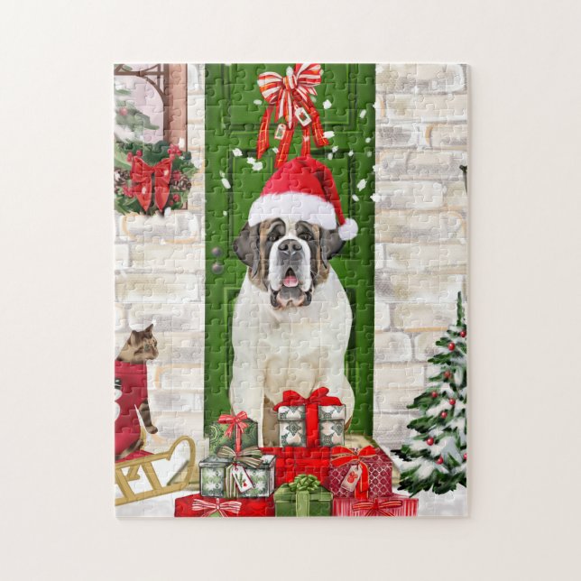 Saint Bernard Dog Weihnachten Puzzle (Vertikal)
