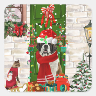 Saint Bernard Dog Weihnachten Quadratischer Aufkleber