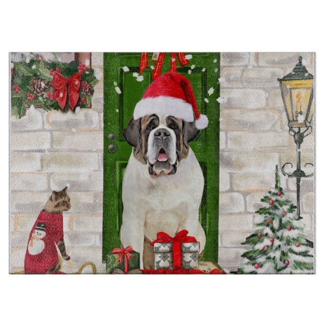 Saint Bernard Dog Weihnachten Schneidebrett (Vorderseite)