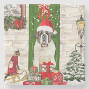Saint Bernard Dog Weihnachten Steinuntersetzer