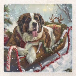 Saint Bernard Dog Weihnachtsfest Glasuntersetzer