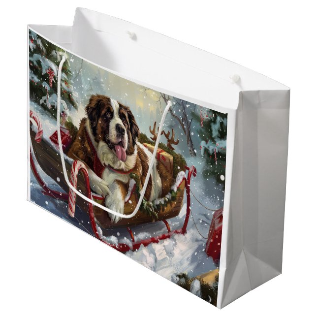 Saint Bernard Dog Weihnachtsfest Große Geschenktüte (Vorderseite Schrägansicht)