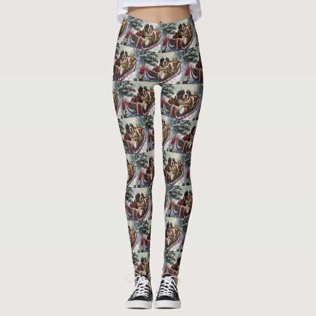 Saint Bernard Dog Weihnachtsfest Leggings (Vorderseite)