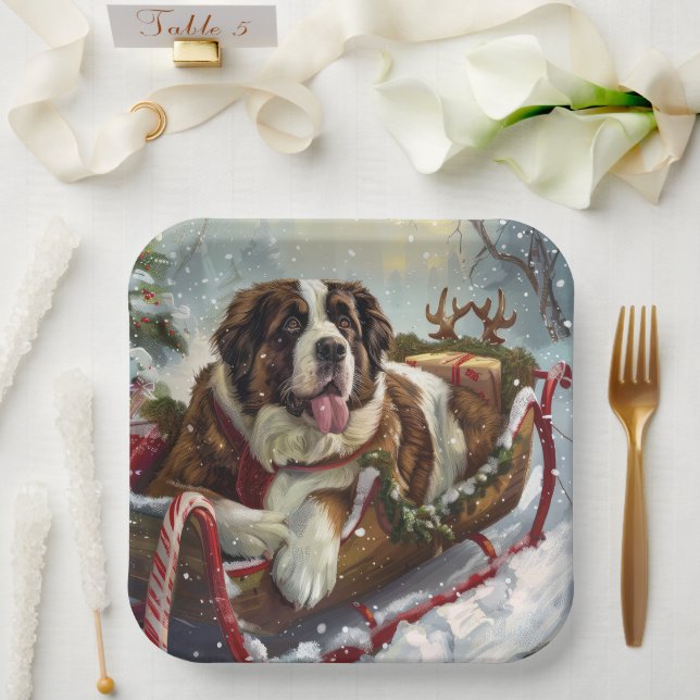 Saint Bernard Dog Weihnachtsfest Pappteller (Hochzeit)