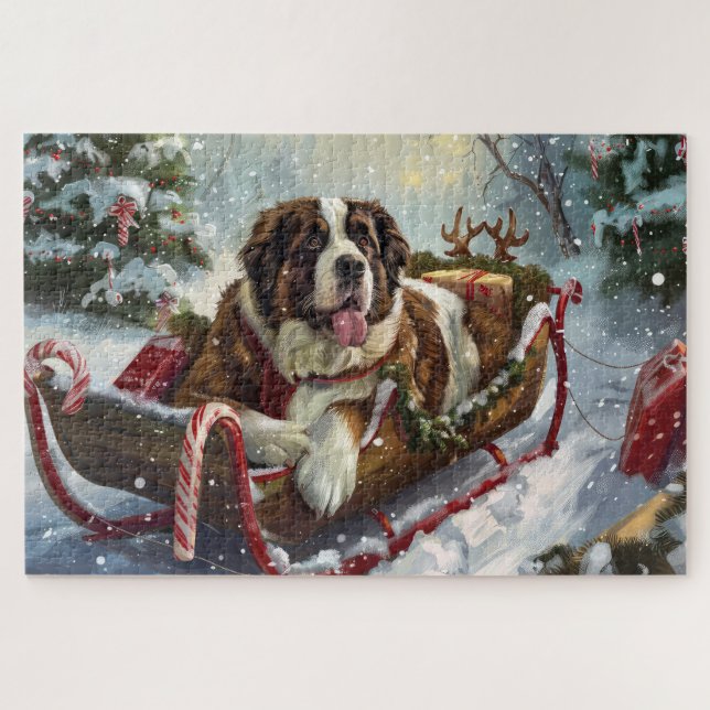 Saint Bernard Dog Weihnachtsfest Puzzle (Horizontal)