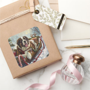 Saint Bernard Dog Weihnachtsfest Quadratischer Aufkleber