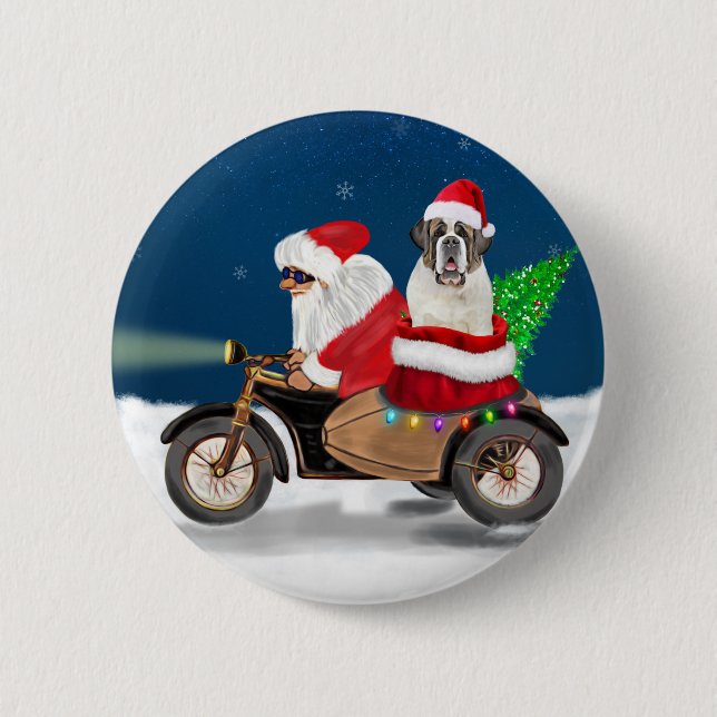 Saint Bernard Dog Weihnachtsmann Button (Vorderseite)