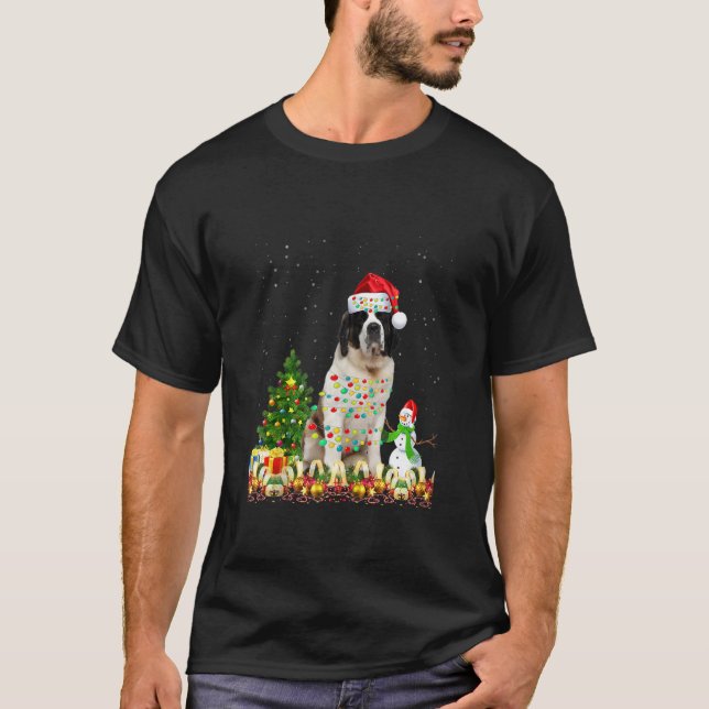 Saint Bernard Dog Weihnachtsmannmütze Christmas Do T-Shirt (Vorderseite)