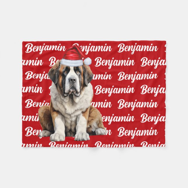 Saint Bernard Dog with Name Pattern Christmas Fleecedecke (Vorderseite (Horizontal))