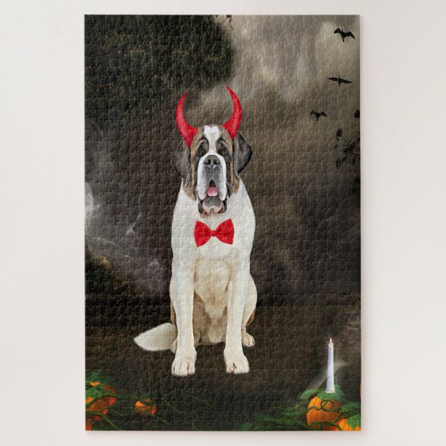 Saint Bernard Dog zu Halloween Puzzle (Vertikal)