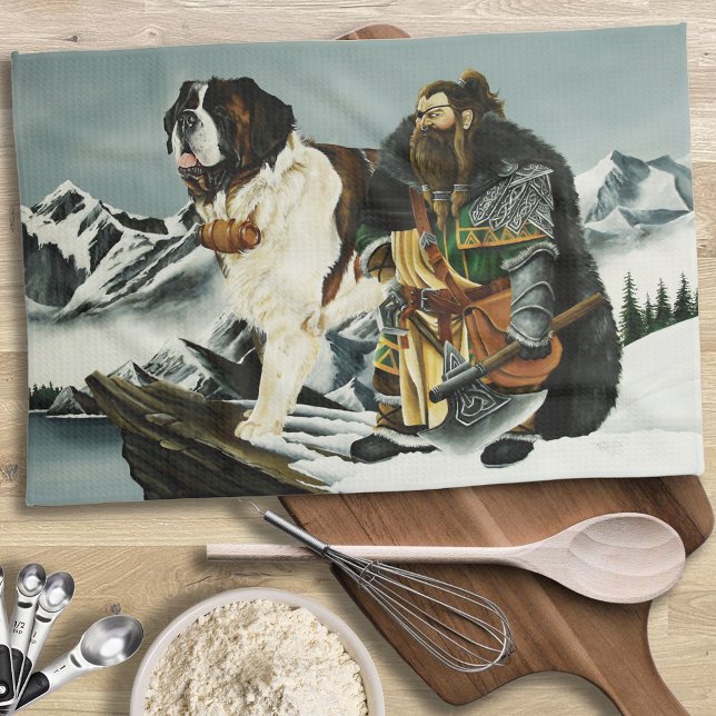 Saint Bernard Dog Zwarf Fantasy Geschirrtuch (Von Creator hochgeladen)