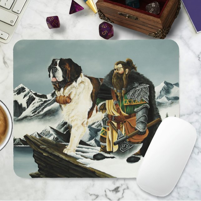 Saint Bernard Dog Zwarf Fantasy Mousepad (Von Creator hochgeladen)