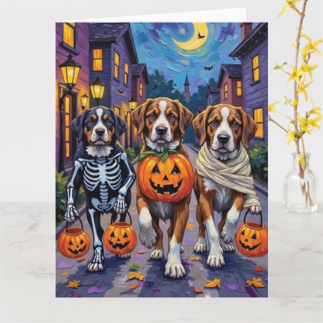 Saint Bernard Dogs in Halloween Costumes Karte (Gelbe Blume)