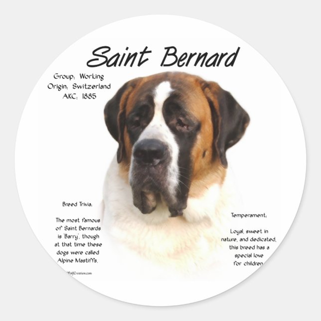 Saint Bernard (glatt) Historisches Design Runder Aufkleber (Vorderseite)