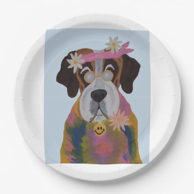 Saint Bernard Hippie Pappteller (Vorderseite)