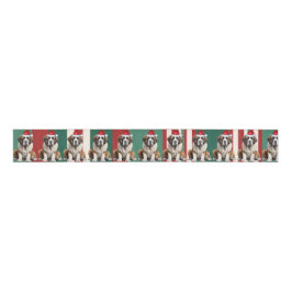 Saint Bernard Holiday Plaid Funny Dog Christmas Ripsband