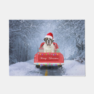 Saint Bernard Hund im Schnee sitzen Weihnachtswage Fußmatte