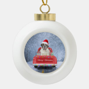 Saint Bernard Hund im Schnee sitzen Weihnachtswage Keramik Kugel-Ornament