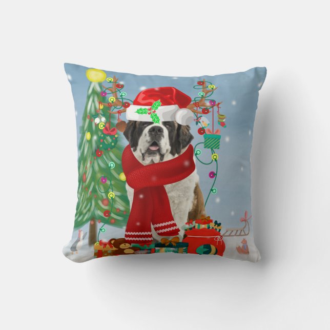 Saint Bernard Hund im Schnee Weihnachtsbaum Kissen (Vorderseite)