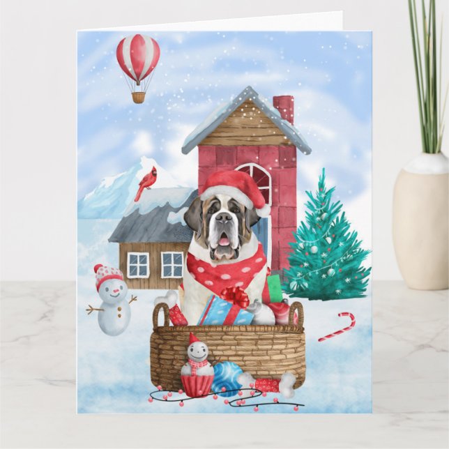 Saint Bernard Hund im Schnee Weihnachtshundehaus Karte (Vorderseite)