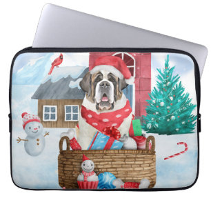 Saint Bernard Hund im Schnee Weihnachtshundehaus Laptopschutzhülle