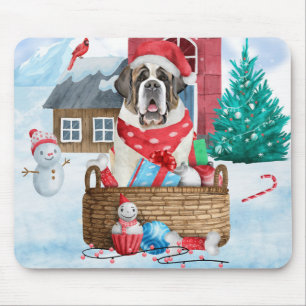 Saint Bernard Hund im Schnee Weihnachtshundehaus Mousepad