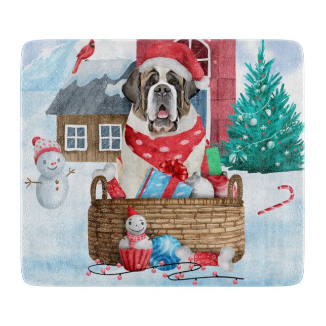Saint Bernard Hund im Schnee Weihnachtshundehaus Schneidebrett (Vorderseite)