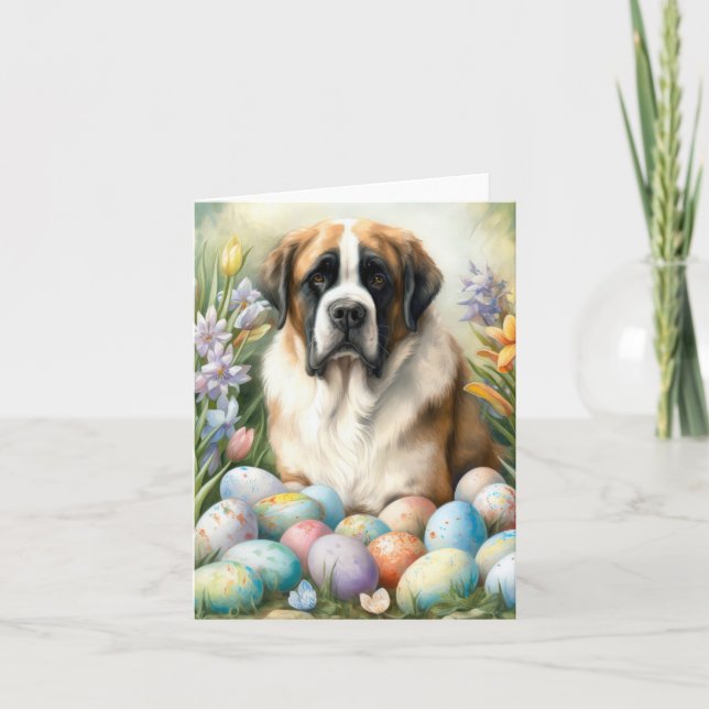Saint Bernard Hund mit Ostereiern Urlaub Karte (Vorderseite)