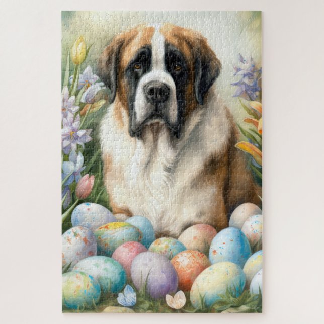 Saint Bernard Hund mit Ostereiern Urlaub Puzzle (Vertikal)