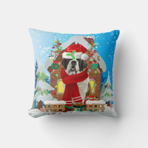 Saint Bernard Hund mit Weihnachtsgeschenken Kissen