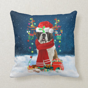Saint Bernard Hund mit Weihnachtsgeschenken Kissen