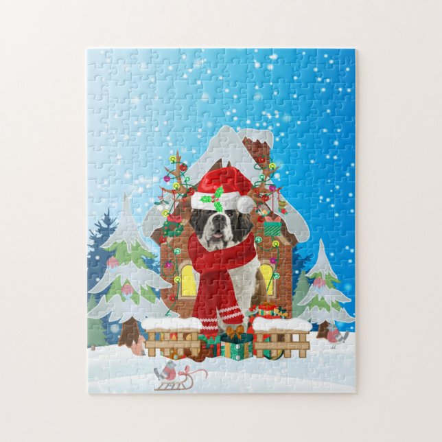 Saint Bernard Hund mit Weihnachtsgeschenken Puzzle (Vertikal)