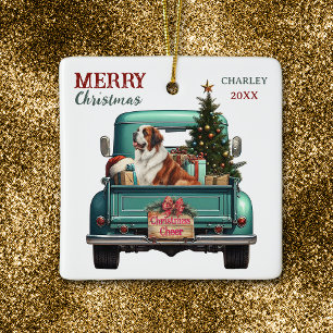 Saint-Bernard-Hund Retro-LKW Weihnachten Keramikornament