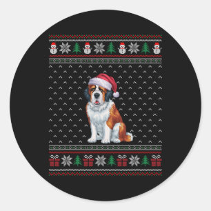 Saint Bernard Hund tragen Weihnachtsmannmütze Ugly Runder Aufkleber
