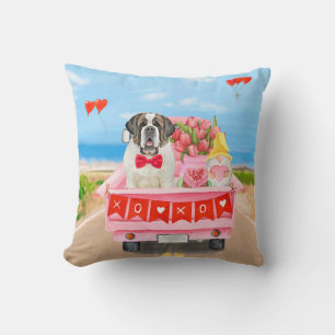 Saint Bernard Hund Valentinstag LKW Herzen  Kissen