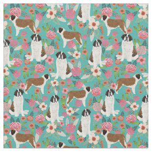 Saint Bernard Hund Vintagen Blumenarten Türkis Stoff