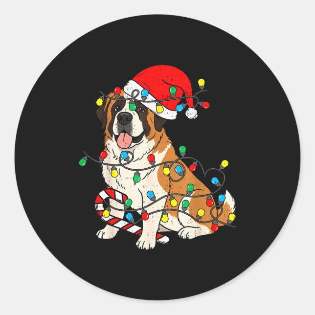 Saint Bernard Hund Weihnachtsbeleuchtung Weihnacht Runder Aufkleber (Vorderseite)