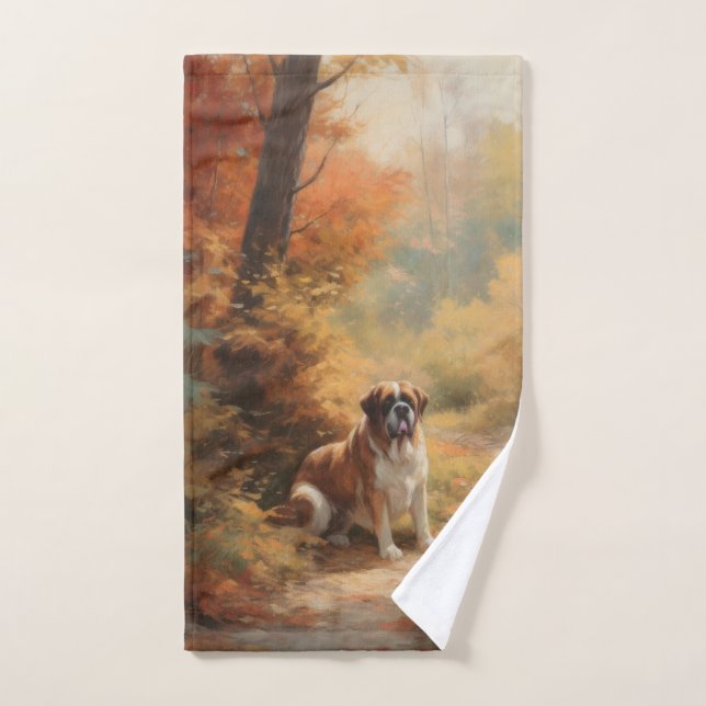 Saint Bernard im Herbst Leaves Fall Inspiriert Badhandtuch Set (Handtuch)