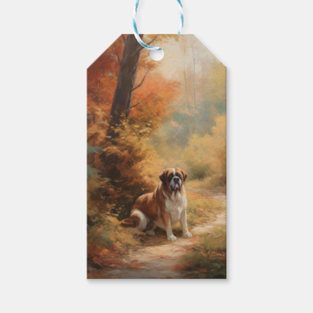 Saint Bernard im Herbst Leaves Fall Inspiriert Geschenkanhänger (Vorderseite)