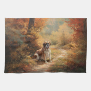Saint Bernard im Herbst Leaves Fall Inspiriert Geschirrtuch
