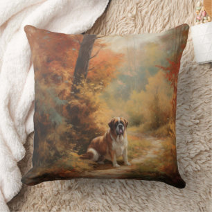 Saint Bernard im Herbst Leaves Fall Inspiriert Kissen