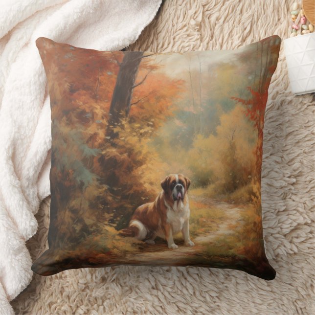 Saint Bernard im Herbst Leaves Fall Inspiriert Kissen (Decke)
