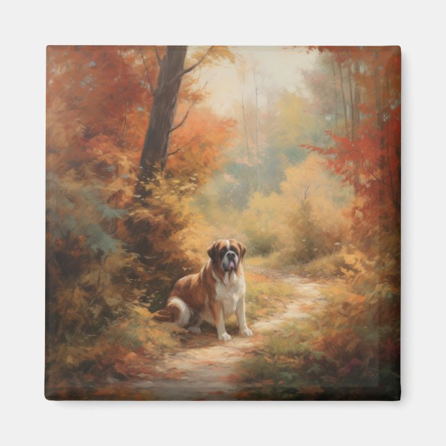 Saint Bernard im Herbst Leaves Fall Inspiriert Magnet (Vorne)