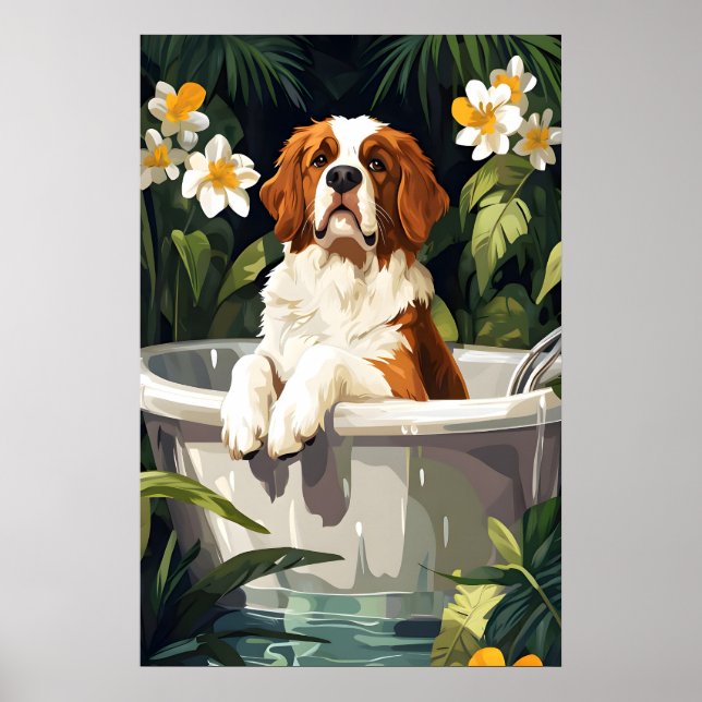 Saint Bernard In Bathtub Poster, Funny Dog Poster (Vorne)