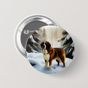 Saint Bernard Lassen Sie es Schnee Weihnachten Button