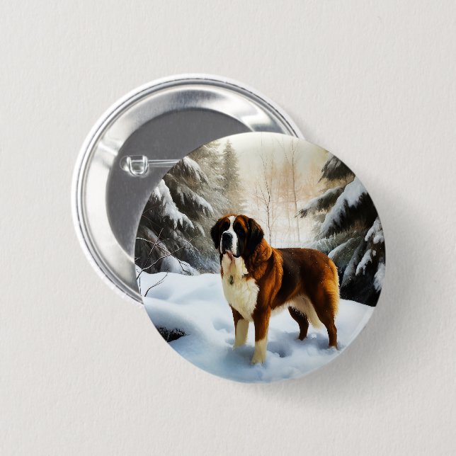 Saint Bernard Lassen Sie es Schnee Weihnachten Button (Vorne & Hinten)